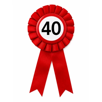 40-es sebességkorlátozó szülinapi parti kitüző, piros szalagos