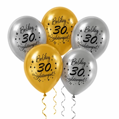 Boldog szülinapot 30 éveseknek ,-arany-ezüst latex lufi