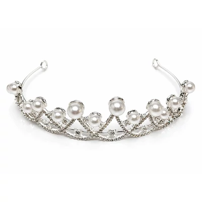 Ezüst gyöngyös tiara hajdísz – elegáns alkalmi korona