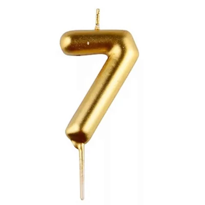 7-es arany króm számgyertya, 6 cm