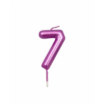 7-es rózsaszín króm számgyertya, 6 cm