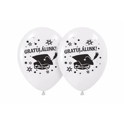 Elegáns gratulálunk ballagási latex lufi szett – fehér, minimalista design, 5 db