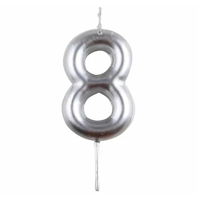 8-as ezüst króm számgyertya, 6 cm