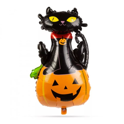 Halloween fólia lufi -  macska és tök, 97 cm