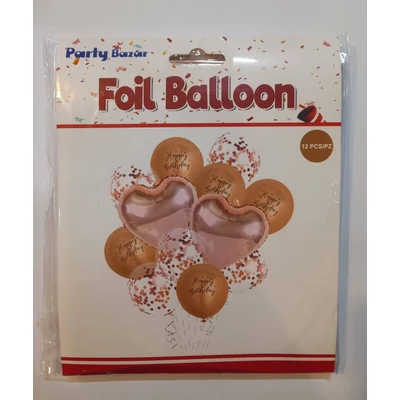 Rose gold 12 db lufiszett Happy Birthday felirattal 