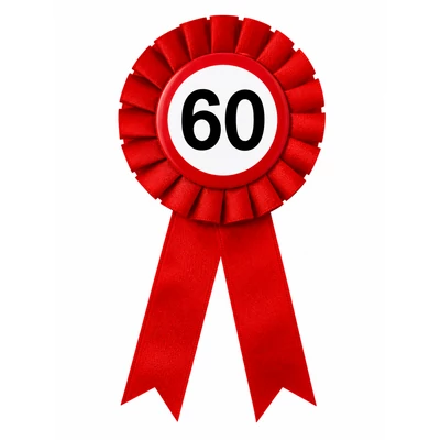 60-es sebességkorlátozó szülinapi parti kitüző, piros szalagos