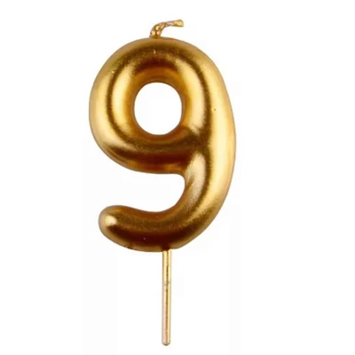 9-es arany króm számgyertya, 6 cm