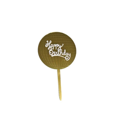 Arany Happy Birthday diszkógömb tortabeszúró