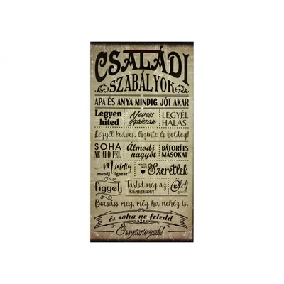 Fa tábla Családi szabályok 26 x 50 cm 