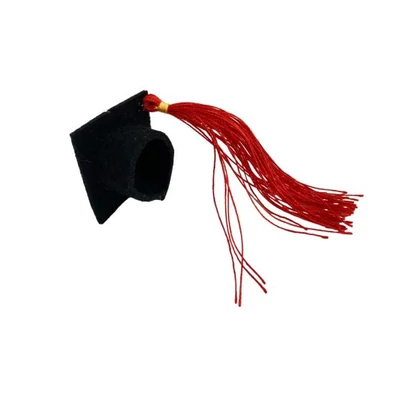 Diplomaosztó fekete filc mini kalap, piros színű bojttal 4,5 cm