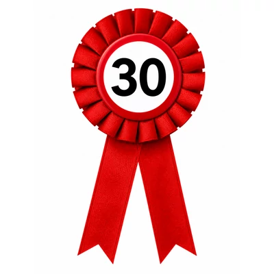 30-s sebességkorlátozó szülinapi parti kitüző, piros szalagos
