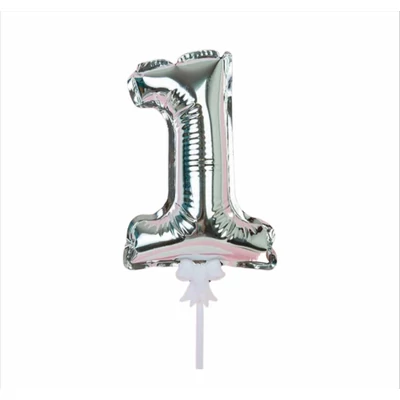 1-es Önfelfújós fólia szám lufi pálcával, ezüst ,36 cm