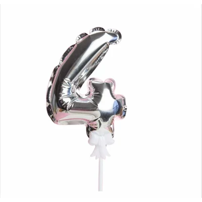 4-ES ÖNFELFÚJÓS FÓLIA SZÁM LUFI PÁLCÁVAL, EZÜST ,36 CM