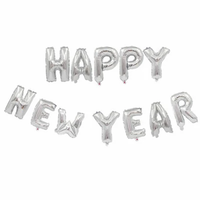 HAPPY NEW YEAR FÓLIA LUFI ezüst, 40 CM