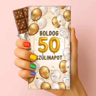 Csoda Csoki - Feliratos Csokoládé - Boldog 50 Szülinapot Lufis - Rizses Tejcsokoládé 75 g - 50. Születésnapi Ajándék