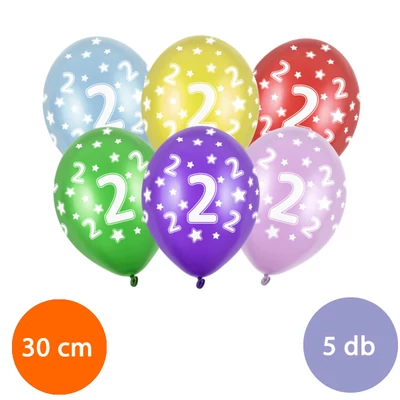 2-es évszámos színes latex lufi 5 db-os