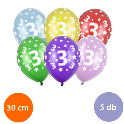 3-as évszámos színes latex lufi 5 db-os