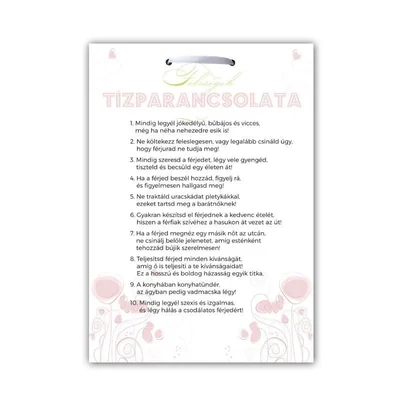 Feleségek Tízparancsolata Lánybúcsús Ajándék tábla