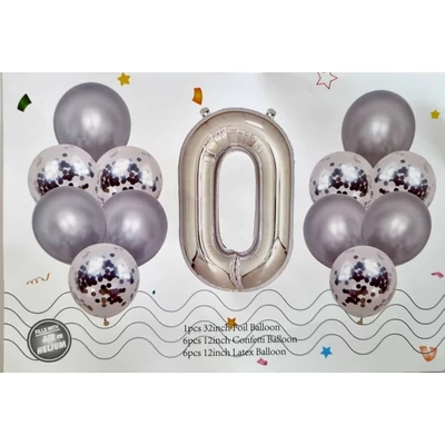 Ezüst lufi szett 13 db, 0-9-ig