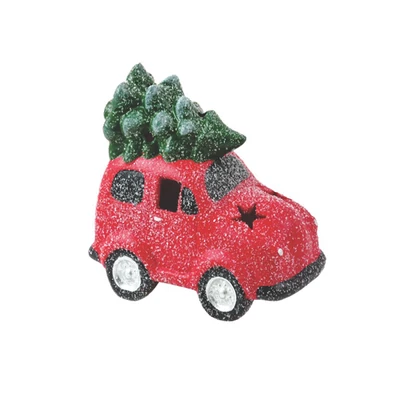 Led-es világító autó + fenyőfa, 16cm