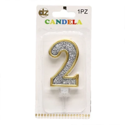 2-s ezüst glitteres számgyertya