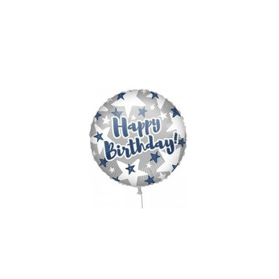 Fólia lufi - Happy Birthday - szürke -kék 46 cm