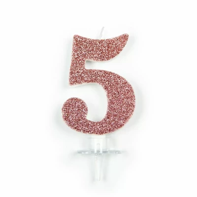 Rosegold glitteres számgyertya 5-ös