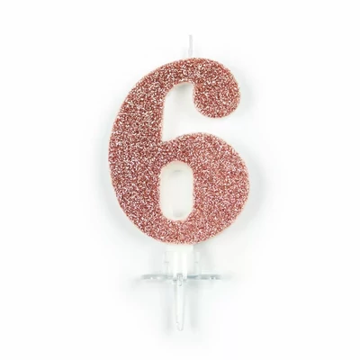 Rosegold glitteres számgyertya 6-os