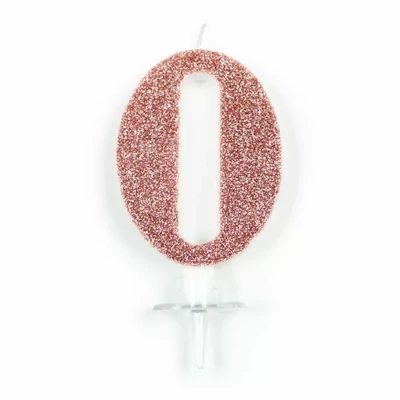 Rosegold glitteres számgyertya 0-ás