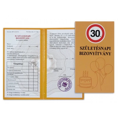 30.születésnapi bizonyítvány