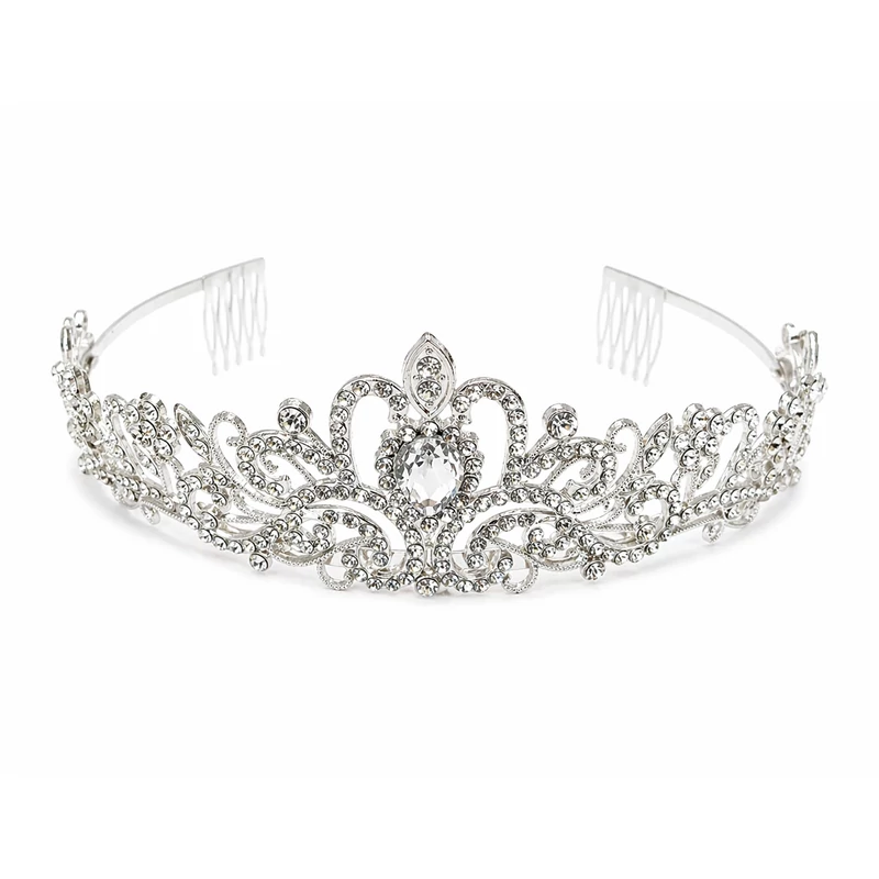 Ezüst strasszos tiara hajdísz – elegáns hercegnős fejdísz alkalmakra