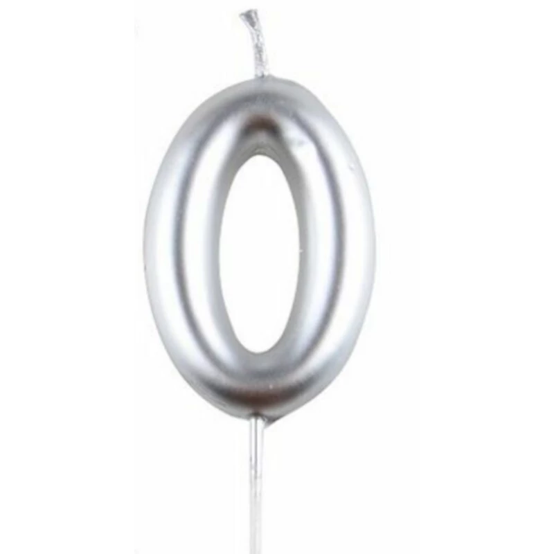 0-ás ezüst króm számgyertya, 6 cm