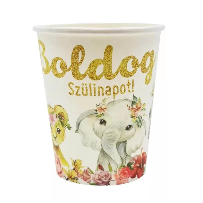 Boldog szülinapot állatos papír pohár -  6 db