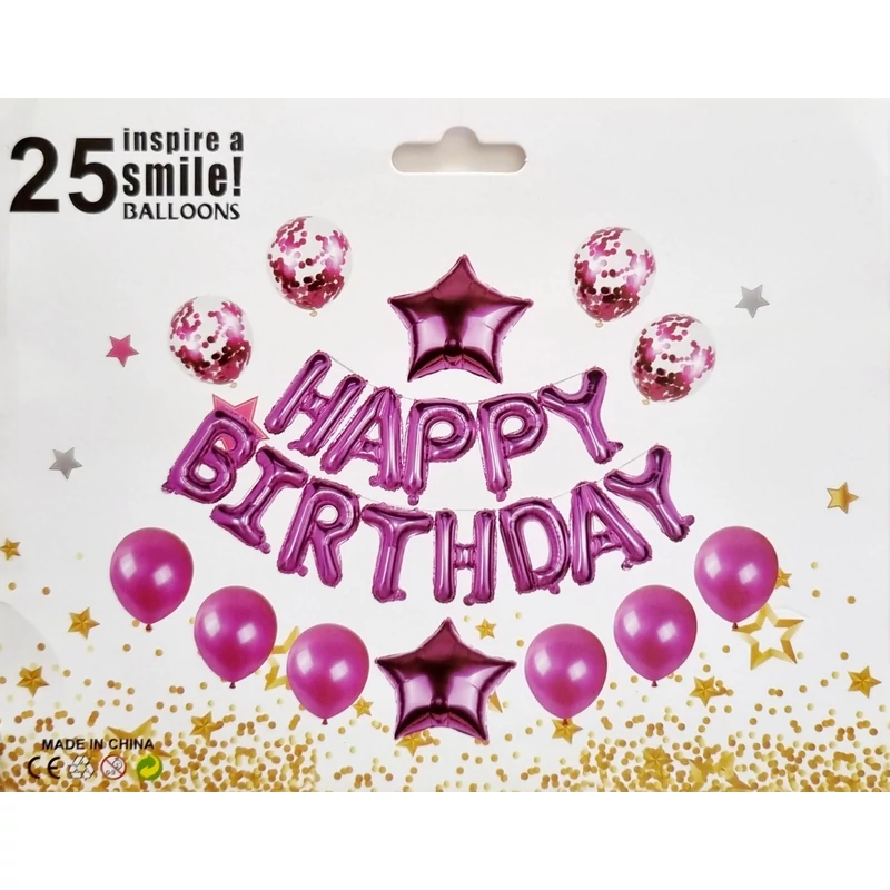 Lufi szett pink, 25 db- Happy Birthday