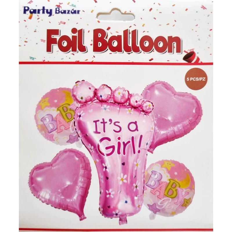 It's a girl babaváró lufi, 5 db fólia lufi szett