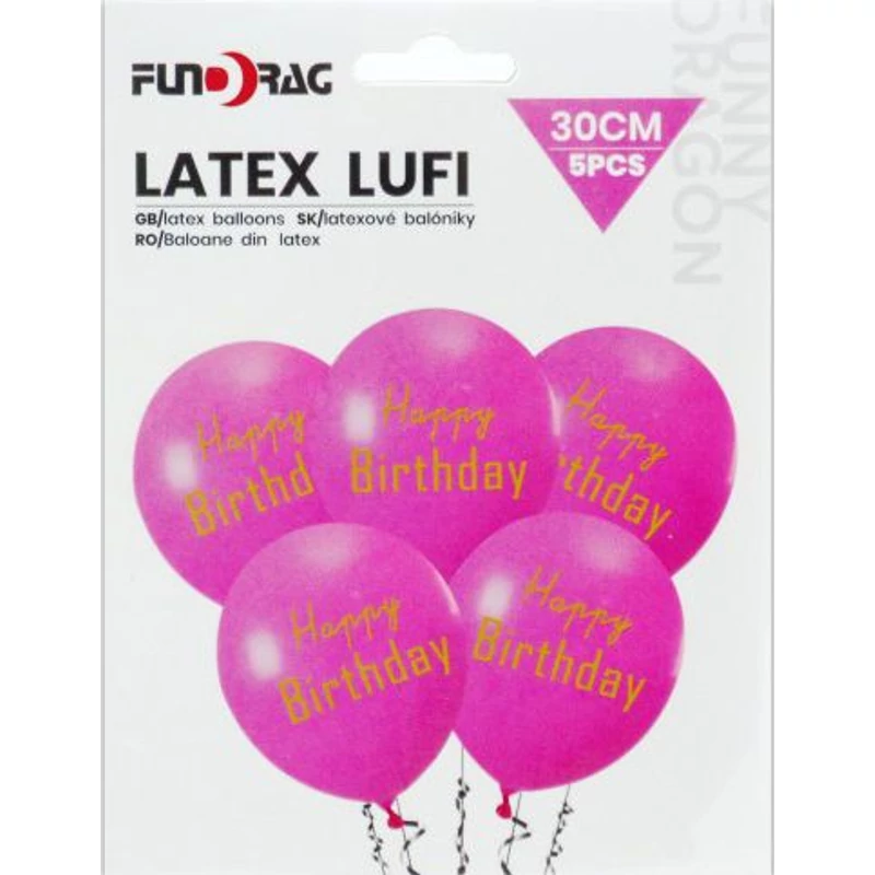 Happy birthday felíratos rózsaszín latex lufi 5 db  30 cm 