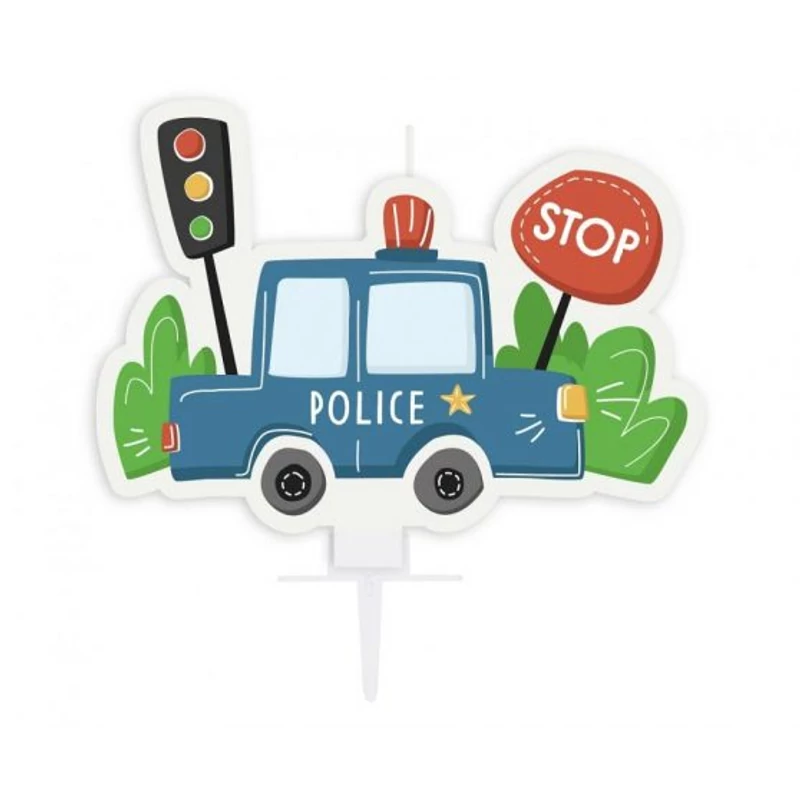 Rendőrautó mintás gyertya, 7 cm, Police