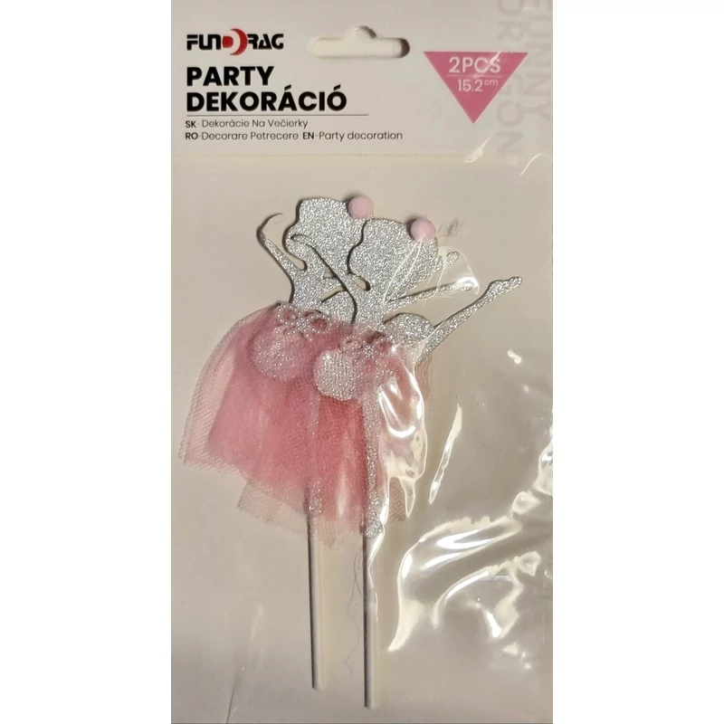 Rózsaszín ballerina torta beszúró 2 db 