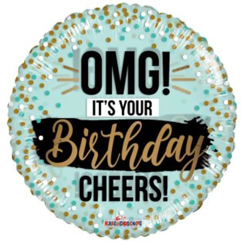Áttetsző fólia lufi omg birthday  cheers 46 cm 