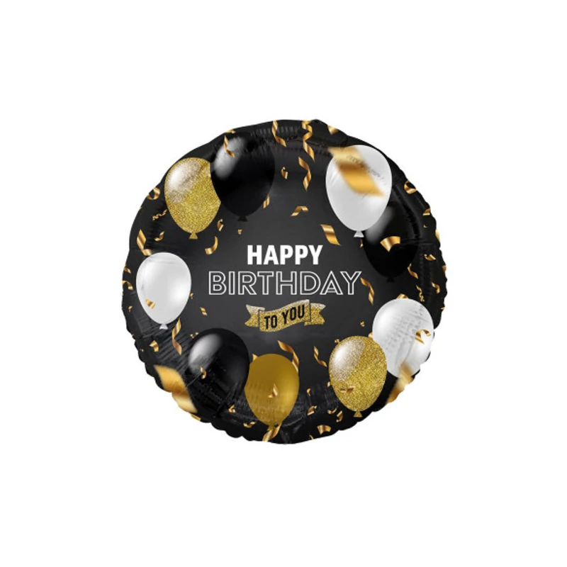  Happy Birthday To You fólia lufi léggömb és konfetti mintával, fekete színben, 36 cm