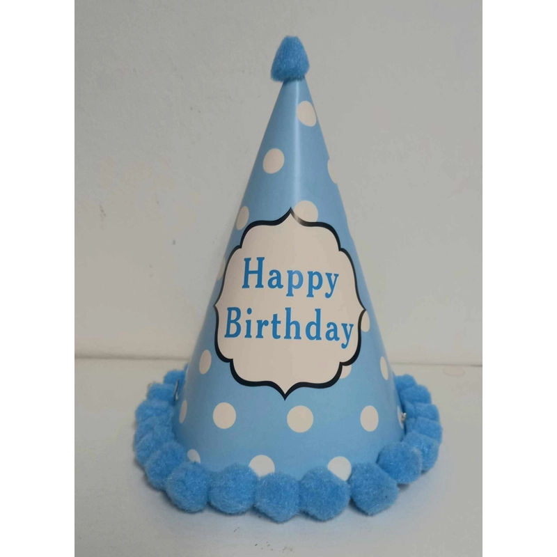 Kék színű happy birthday feliratos papír csákó 