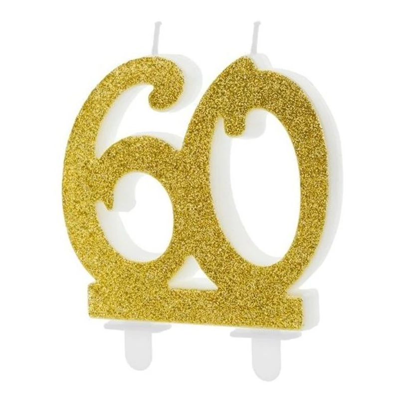 Arany glitteres 60 szülinapi tortagyertya