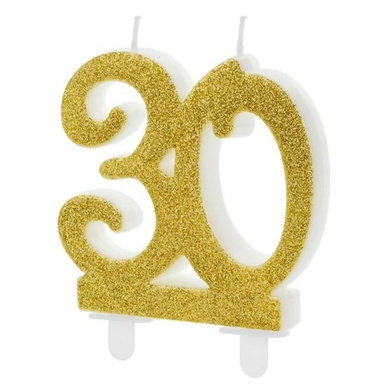 Arany glitteres 30 szülinapi tortagyertya