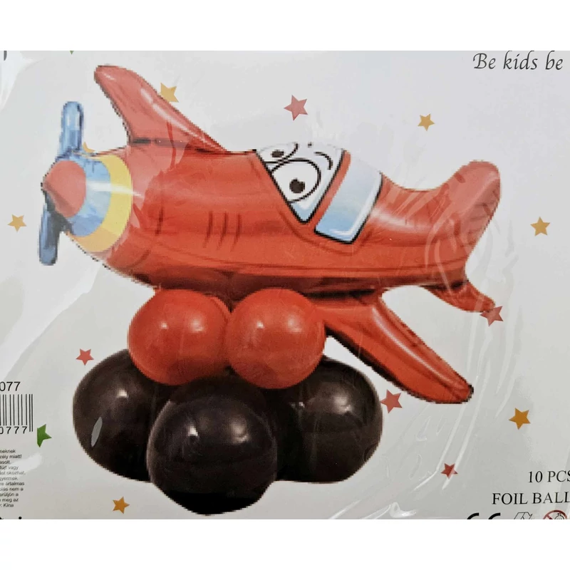 Repülő alakú  fólia lufi csomag,  9 db latex lufival 