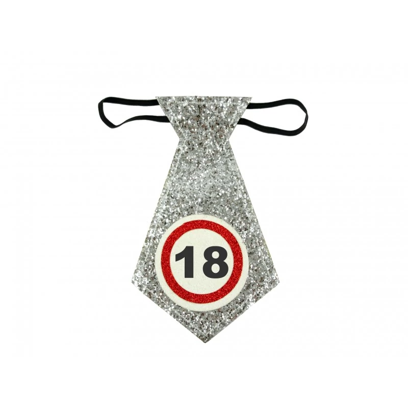 Ezüst, 18 évszámos party nyakkendő, 19,5 cm