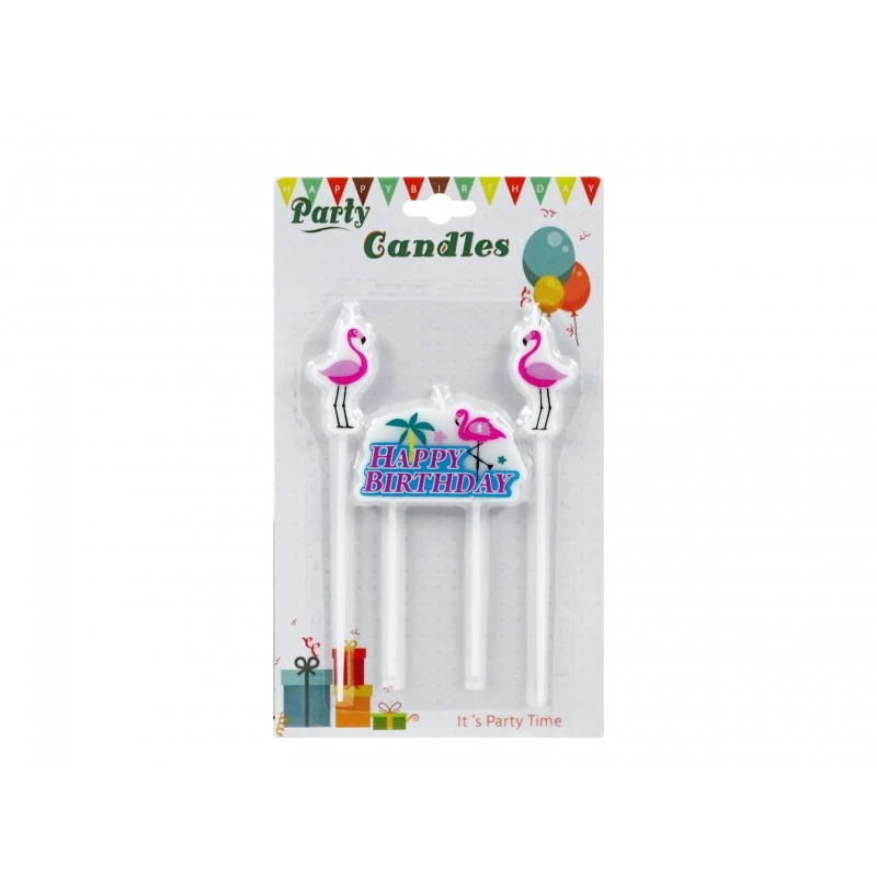 Flamingó gyertya, 3 db - Happy Birthday