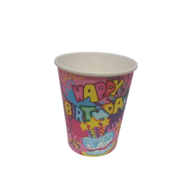 Pink  Happy Birthday felíratos  tortás papír pohár 10 darabos