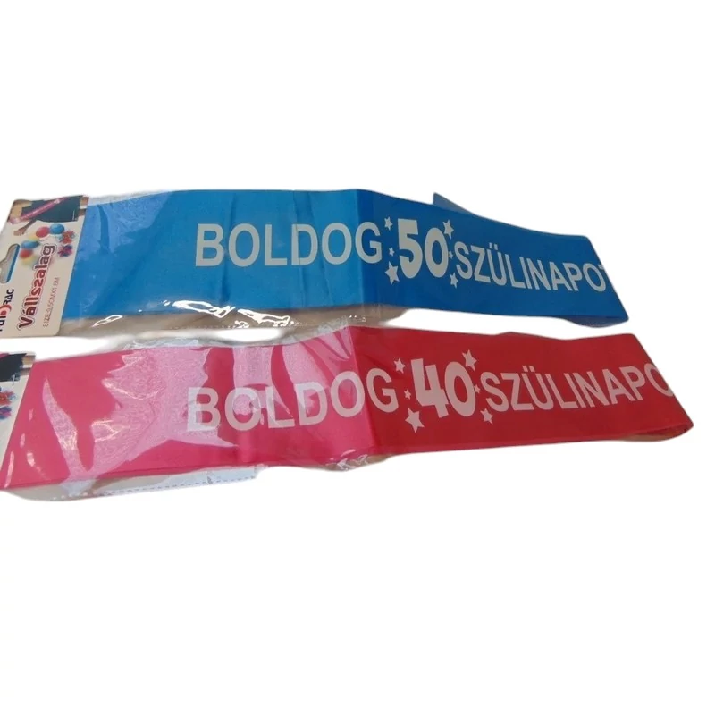 Boldog 50. Szülinapot! vállszalag rózsaszín - 9,5 cm x 1,6 cm