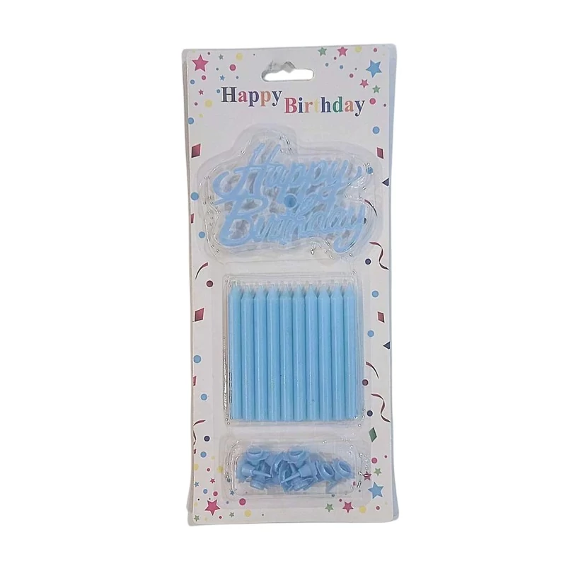 Kék gyertya, Happy birthday táblával, 10 db
