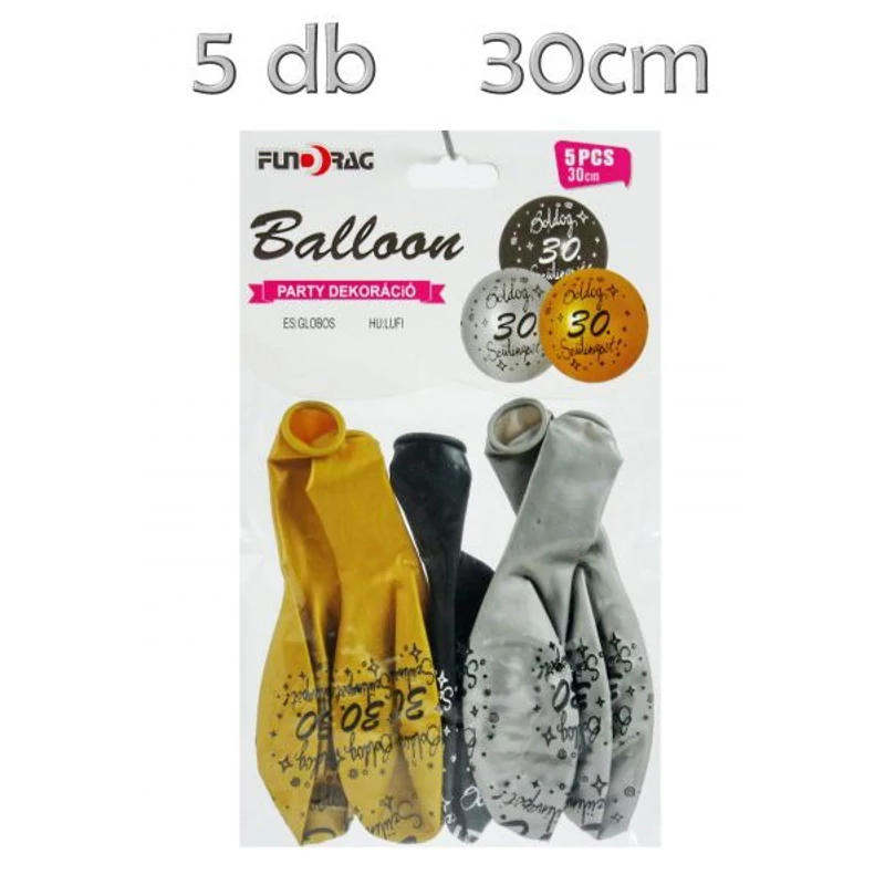 Boldog szülinapot 30 éveseknek ,-arany-ezüst latex lufi